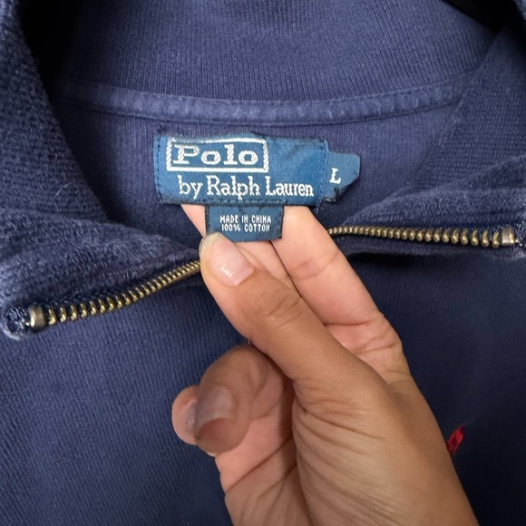 Polo Ralph Lauren Men’s 1/4 Zip Pullover Sweatshirt Blue Red Pony Logo Size L - Picture 3 of 3